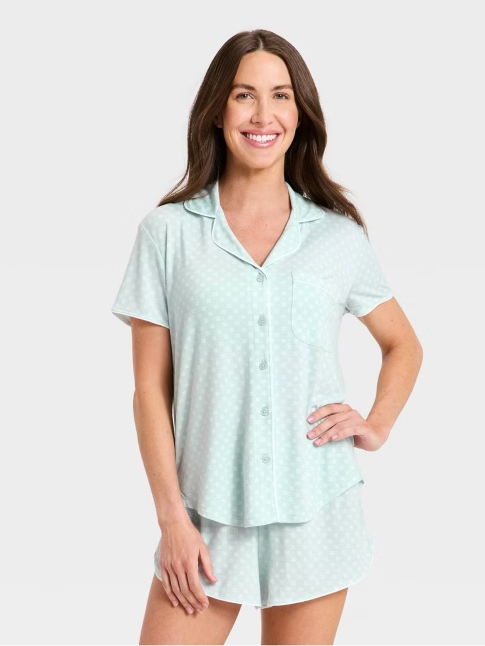 Short Sleeve Mint Button-Front Pajama Set